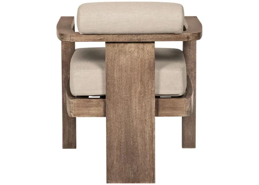 Relic Outdoor Patio Dining Chair in Weathered Eucalyptus Wood with Taupe Olefin Cushions