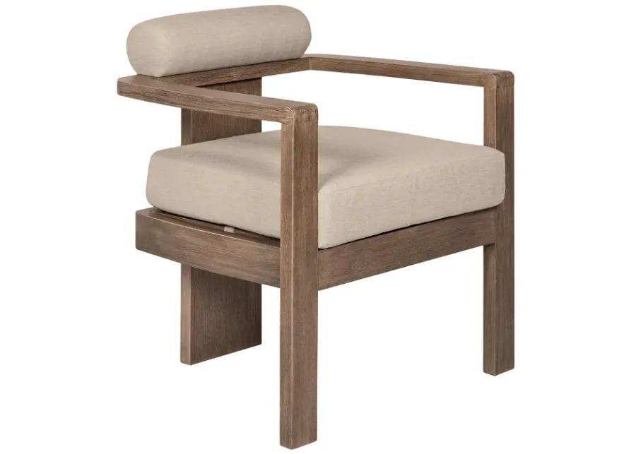 Relic Outdoor Patio Dining Chair in Weathered Eucalyptus Wood with Taupe Olefin Cushions