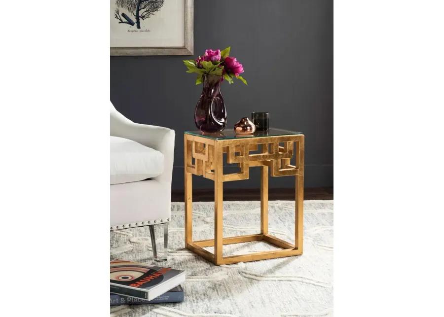 BYRAM GREEK KEY GLASS TOP END TABLE