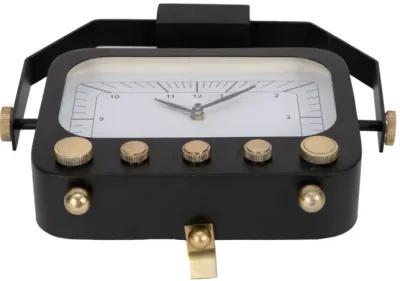 12" Footed Clock With Handle, Black/gold