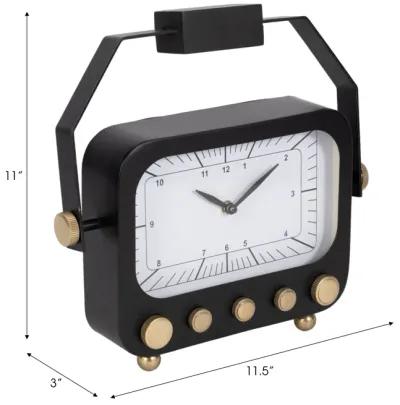 12" Footed Clock With Handle, Black/gold