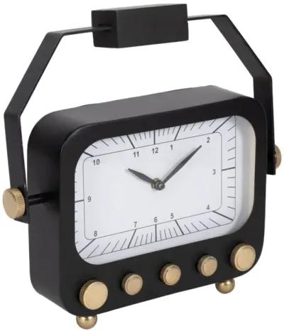 12" Footed Clock With Handle, Black/gold