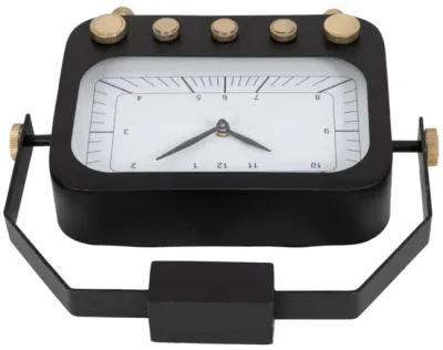 12" Footed Clock With Handle, Black/gold