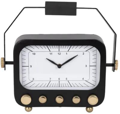 12" Footed Clock With Handle, Black/gold