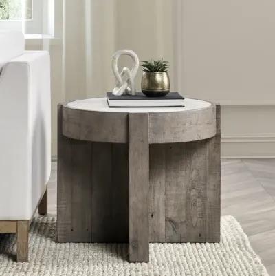 Sonoma 26" Round Reclaimed Pine End Table in Distressed Gray 