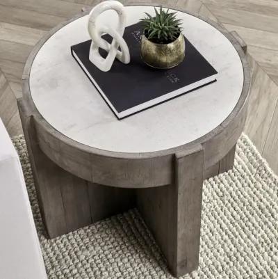 Sonoma 26" Round Reclaimed Pine End Table in Distressed Gray 