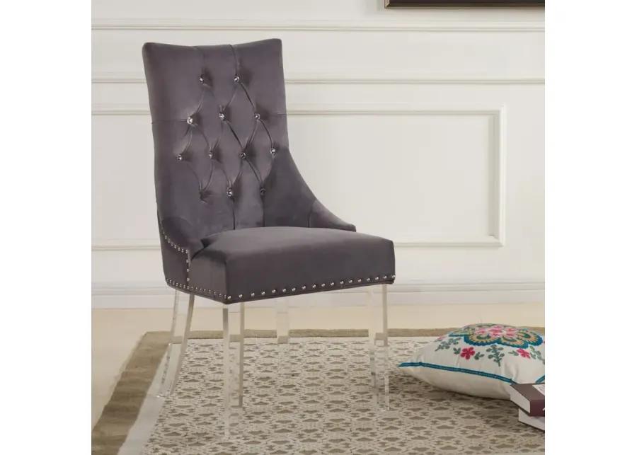 Gobi Modern and Contemporary Tufted Dining Chair in Gray Velvet with Acrylic Legs