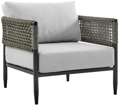 Alegria 4 Piece Outdoor Black Aluminum & Rope Conversation Set with Light Gray Fabric Cushions