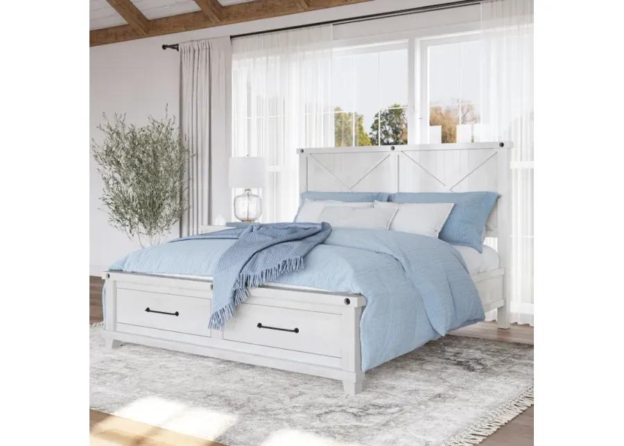 Yosemite Queen-size Solid Wood Footboard Storage Bed in Rustic White