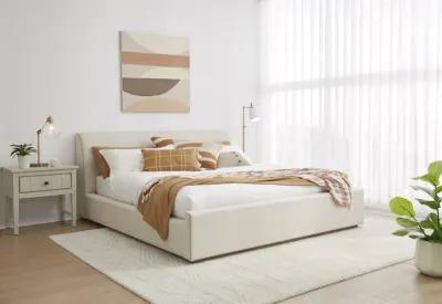 Louis Full-size Upholstered Platform Bed in Natural Linen