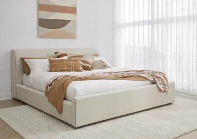 Louis Full-size Upholstered Platform Bed in Natural Linen