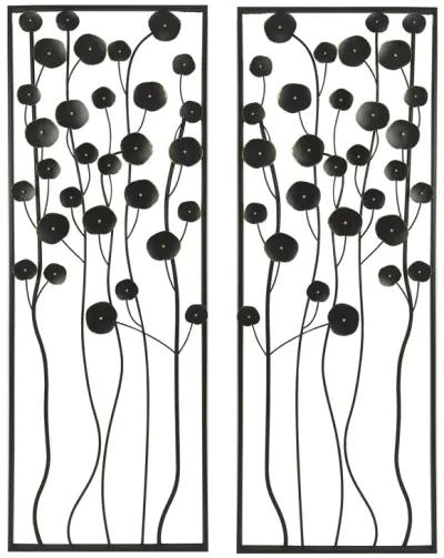 S/2 36" Dainty Flowers Metal Wall Decor, Black/gol