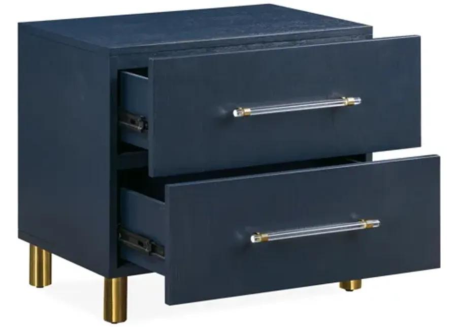 Argento Two Drawer USB Charging Nightstand in Navy Blue and Burnished Brass