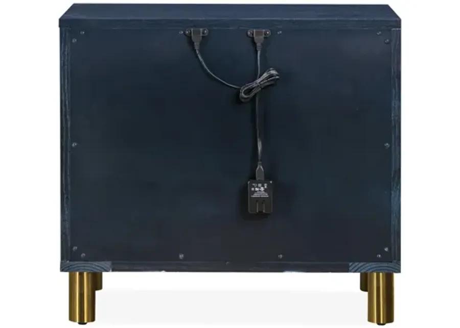 Argento Two Drawer USB Charging Nightstand in Navy Blue and Burnished Brass