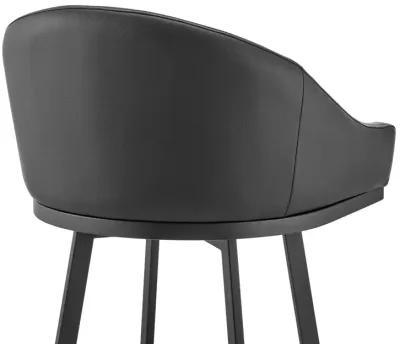 Noran Swivel Counter Stool in Black Metal with Black Faux Leather