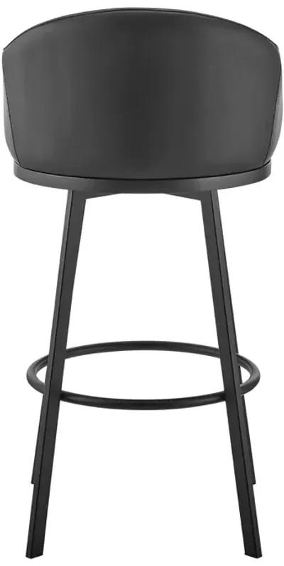 Noran Swivel Counter Stool in Black Metal with Black Faux Leather