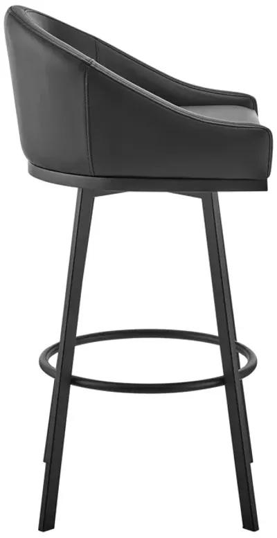 Noran Swivel Counter Stool in Black Metal with Black Faux Leather