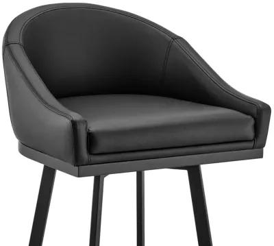 Noran Swivel Counter Stool in Black Metal with Black Faux Leather