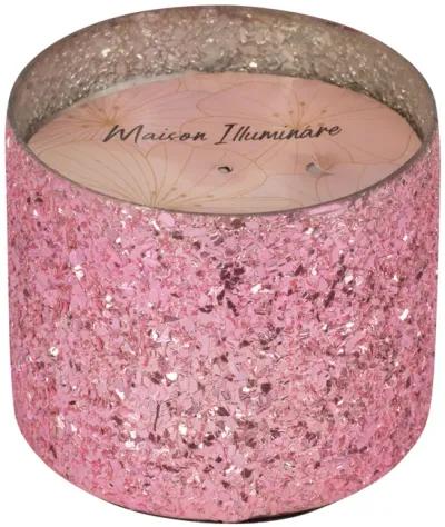 Glass, 5" 26 Oz Crackled Scented Candle, Pink