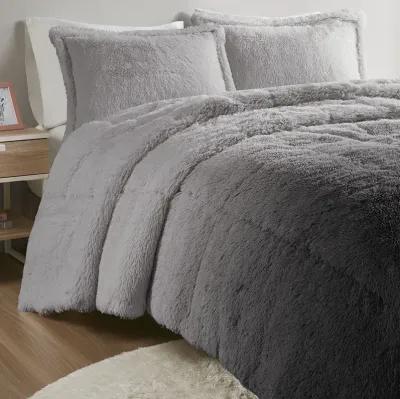 Intelligent Design Brielle Grey Ombre Shaggy Long Fur Comforter Mini Set