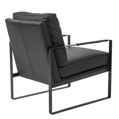 Bettina Lounge Chair in Black Leather with Black Frame