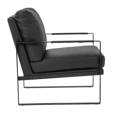 Bettina Lounge Chair in Black Leather with Black Frame