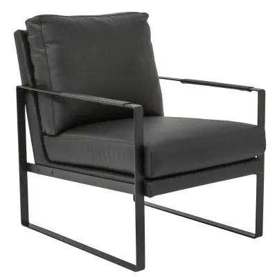 Bettina Lounge Chair in Black Leather with Black Frame