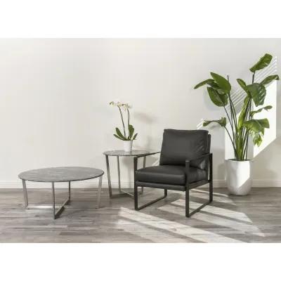 Bettina Lounge Chair in Black Leather with Black Frame