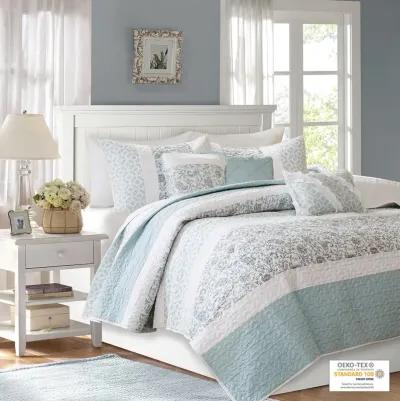 Madison Park Dawn Aqua 6 Piece Cotton Percale Quilt Set with Throw Pillows