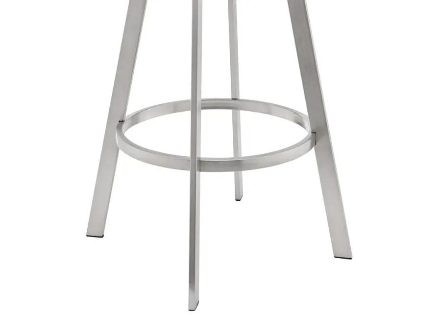 Bronson 25" Gray Faux Leather and Brushed Stainless Steel Swivel Bar Stool