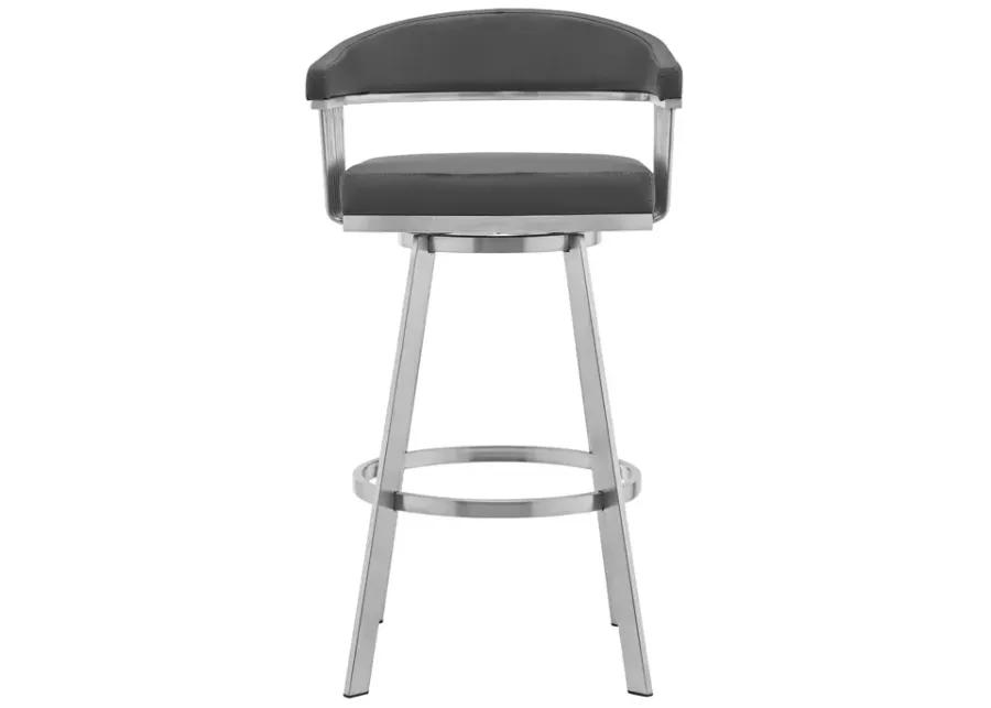 Bronson 25" Gray Faux Leather and Brushed Stainless Steel Swivel Bar Stool