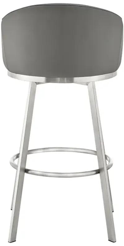 Eleanor 30" Swivel Bar Stool in Brushed Stainless Steel with Gray Faux Leather