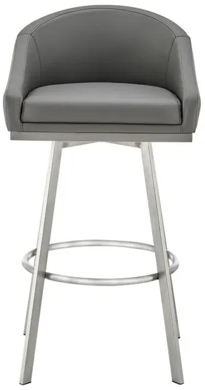 Eleanor 30" Swivel Bar Stool in Brushed Stainless Steel with Gray Faux Leather