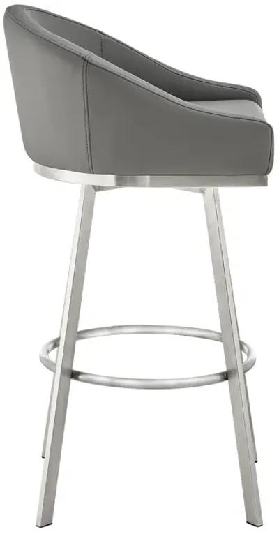 Eleanor 30" Swivel Bar Stool in Brushed Stainless Steel with Gray Faux Leather