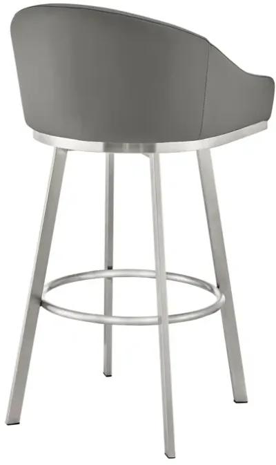 Eleanor 30" Swivel Bar Stool in Brushed Stainless Steel with Gray Faux Leather