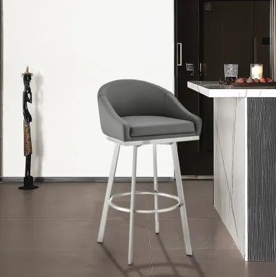 Eleanor 30" Swivel Bar Stool in Brushed Stainless Steel with Gray Faux Leather