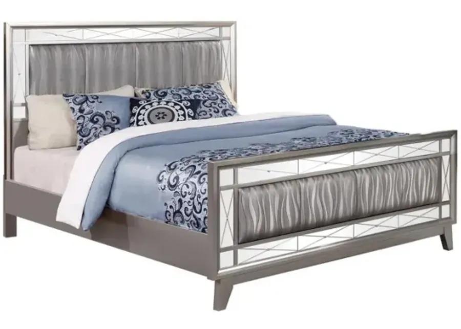 Leighton Full Panel Bed with Mirrored Accents Mercury Metallic