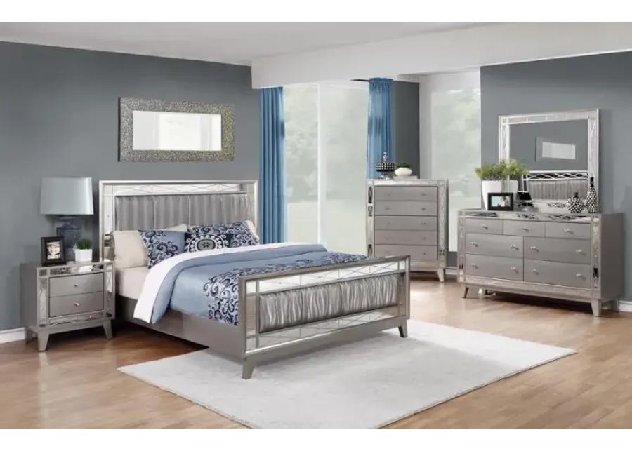 Leighton Full Panel Bed with Mirrored Accents Mercury Metallic