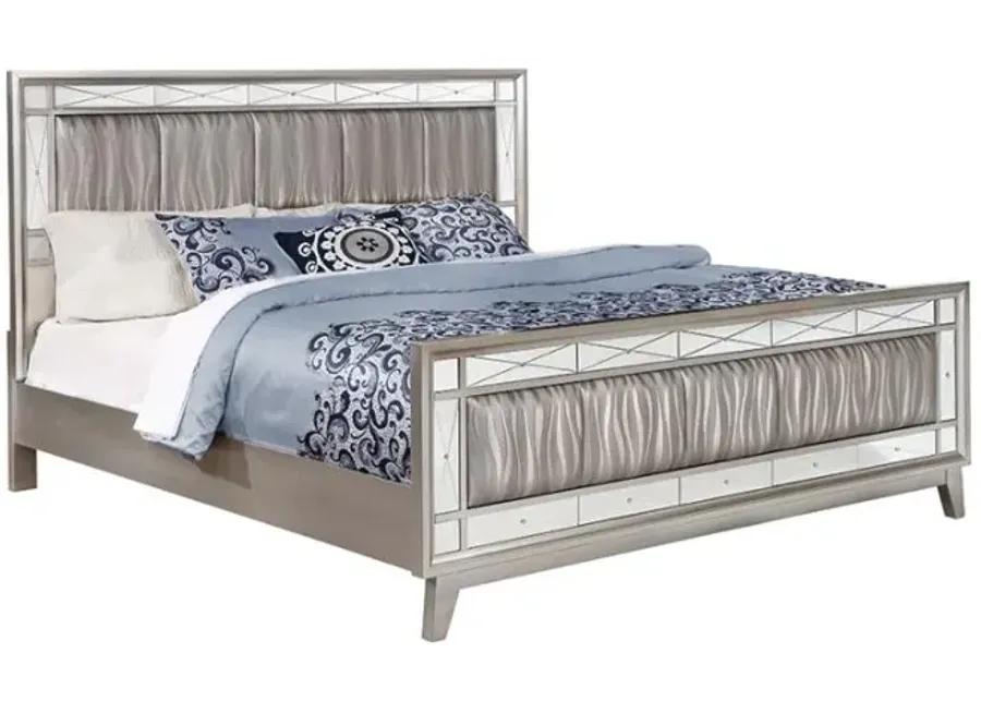 Leighton Full Panel Bed with Mirrored Accents Mercury Metallic