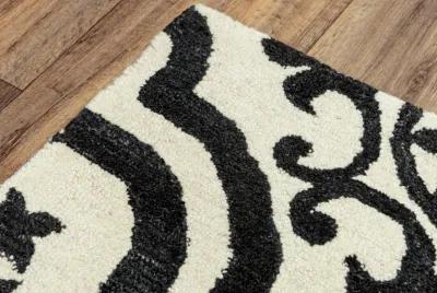 Matrix Black/White Scroll Wool/Recycled Polyester 5' x 7'6" Rectangle Rug