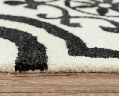 Matrix Black/White Scroll Wool/Recycled Polyester 5' x 7'6" Rectangle Rug