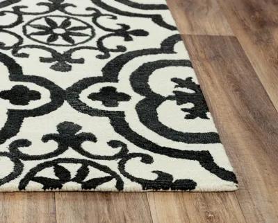 Matrix Black/White Scroll Wool/Recycled Polyester 5' x 7'6" Rectangle Rug