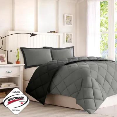 Madison Park Essentials Larkspur Black/Grey 3M Scotchgard Diamond Quilting Reversible Down Alternative Comforter Set