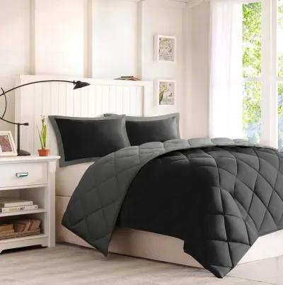 Madison Park Essentials Larkspur Black/Grey 3M Scotchgard Diamond Quilting Reversible Down Alternative Comforter Set