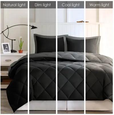 Madison Park Essentials Larkspur Black/Grey 3M Scotchgard Diamond Quilting Reversible Down Alternative Comforter Set