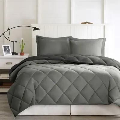 Madison Park Essentials Larkspur Black/Grey 3M Scotchgard Diamond Quilting Reversible Down Alternative Comforter Set