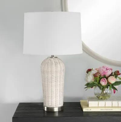 Rattan Finished In White With Brushed Nickel Accents Table Lamp