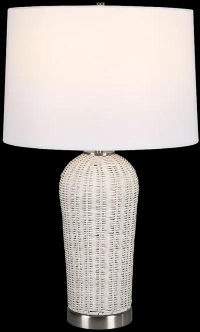 Rattan Finished In White With Brushed Nickel Accents Table Lamp