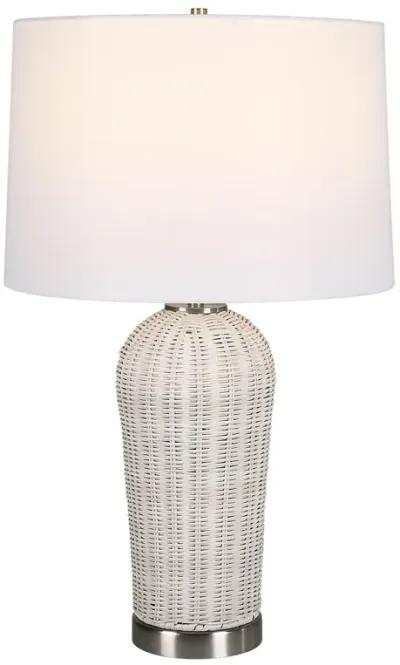 Rattan Finished In White With Brushed Nickel Accents Table Lamp