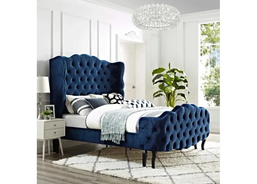 Violette Queen Tufted Wingback Performance Velvet Platform Bed